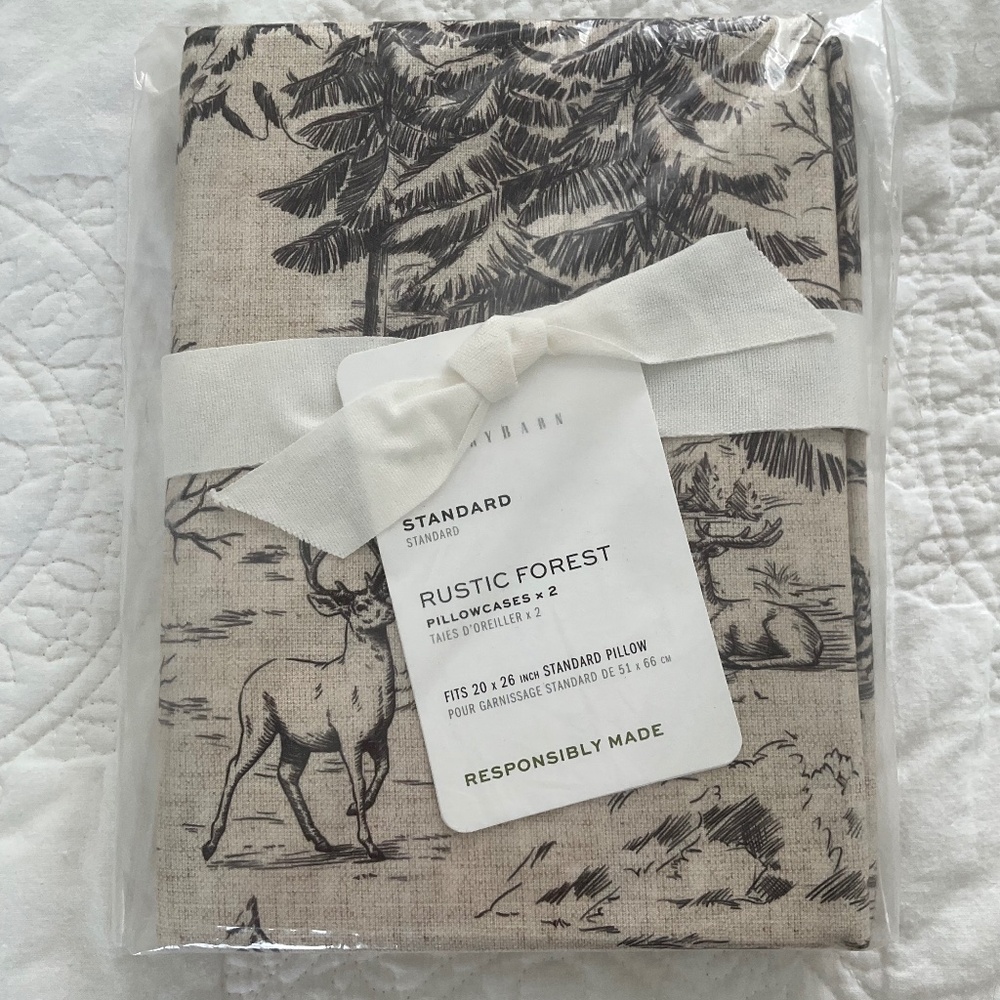NWT Pottery Barn Rustic Forest Standard Pillowcases Set of 2 woodland Cabin Deer
